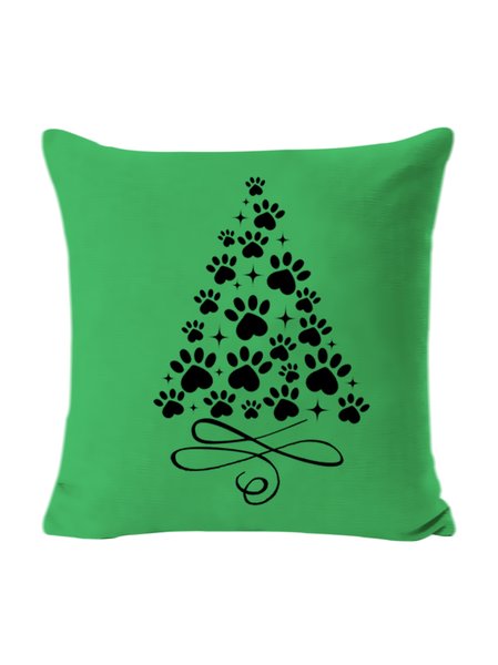 18*18 Christmas Tree With Paws CrewBackrest Cushion Pillow Covers Decorations For Home, Green, Pillow Covers