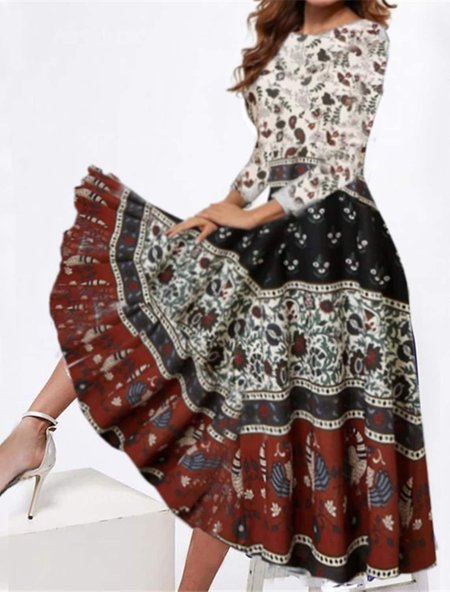 

Ethnic Crew Neck Ethnic Dress, Multicolor, Dresses