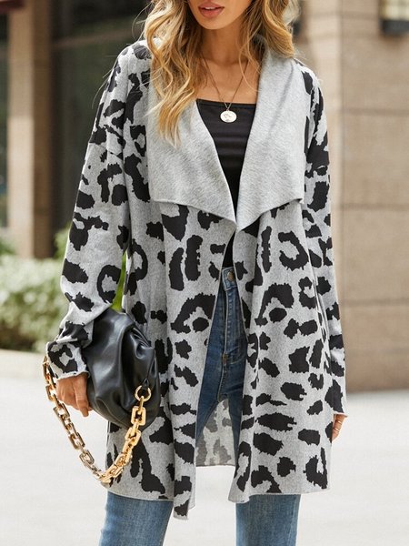 

Leopard Knitted Casual Other Coat, Gray, Cardigans