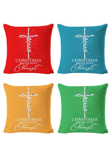 

18*18 Set of 4 Jesus Christmas Backrest Cushion Pillow Covers, Decorations For Home, Color3, Pillow Covers