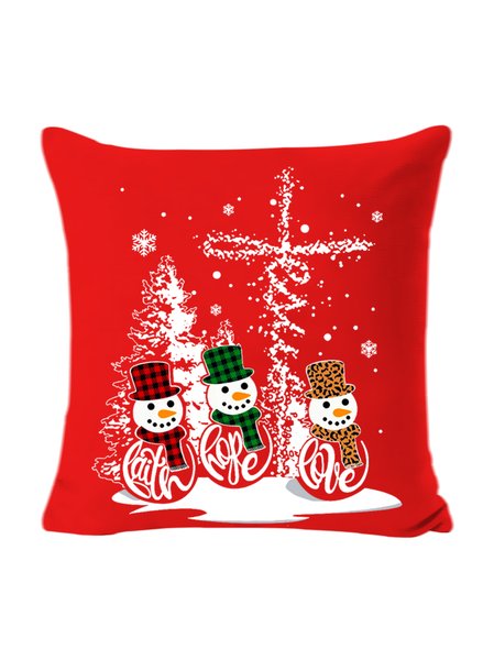 

18*18 Snowman Christmas Backrest Cushion Pillow Covers Decorations For Home, Red, Pillow Covers