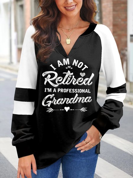 

Casual Color Block V Neck Loose Sweatshirt, Black, Sweatshirts & Hoodies
