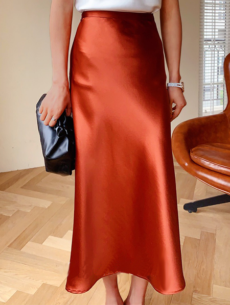 

Elegant Regular Fit Plain Skirt, Orange, Skirts