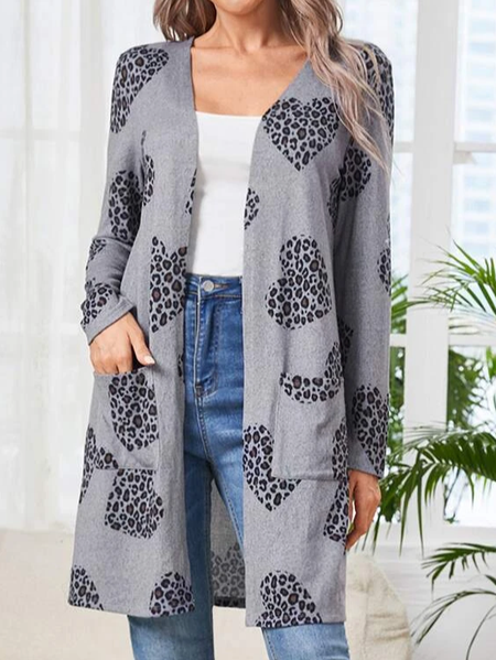 

Leopard Loose Casual Other Coat, Gray, Outerwear