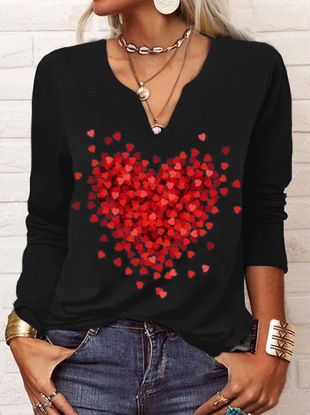 

Casual Loose Heart/Cordate Printed T-Shirt, Black, T-shirts