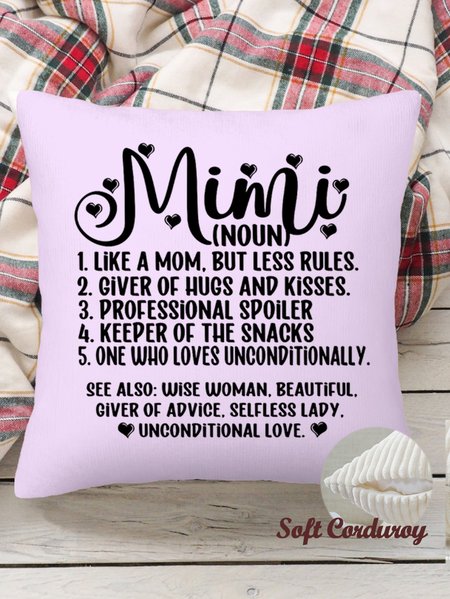 

18*18 Throw Pillow Covers, Mimi Grandma Corduroy Cushion Pillowcase Case for Living Room, Purple, Pillow Covers
