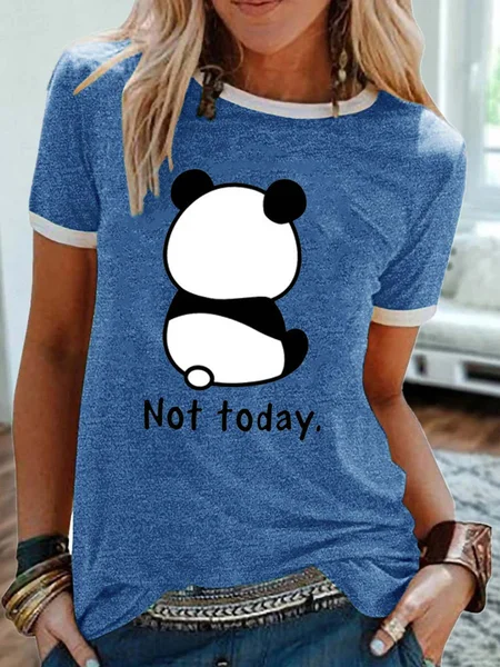 

Women's Cute Panda Not Today Printed Casual Letters T-Shirt, Blue, T-shirts