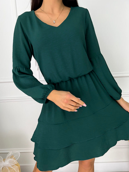 Cotton-Blend Plain Loose Casual Dress, Green, Dresses