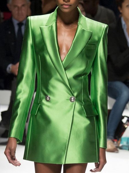 

Lapel Collar Regular Fit Plain Elegant Long Sleeve Blazer, Green, Blazers