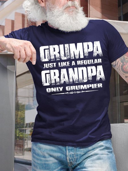 

Men's Grumpy Just Like A Regular Grandpa Only Grumpier Funny Graphic Print Casual Loose Cotton Text Letters T-Shirt, Purplish blue, T-shirts