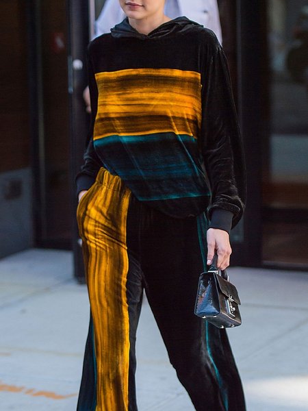 

Casual Color Block Hoodie Loose Sweatshirt, Black, Hoodies and Sweatshirts