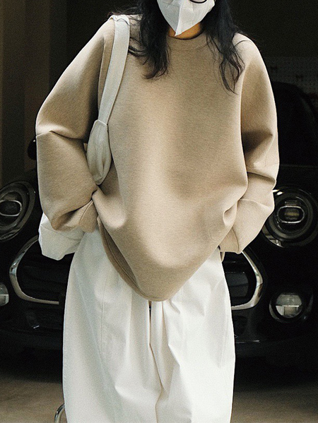 

Crew Neck Elegant Cotton Loose Sweatshirt, Apricot, Hoodies and Sweatshirts