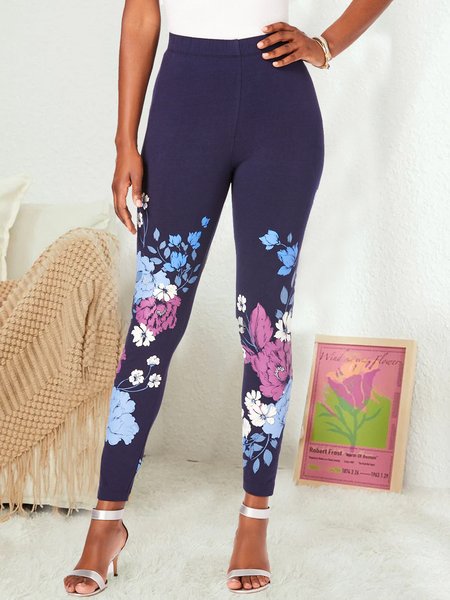 

Floral Casual Regular Fit Leggings, Purple, Leggings