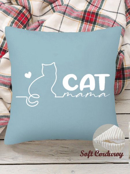 

18*18 Throw Pillow Covers, Cat Mama Soft Corduroy Cushion Pillowcase Case for Living Room, Blue, Pillow Covers