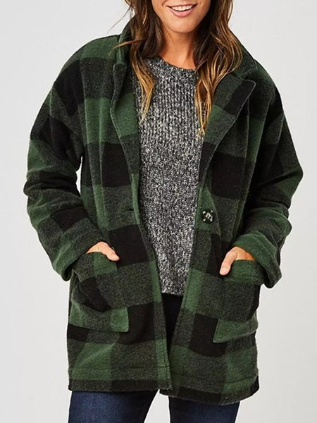 

Woolen Loose Casual Other Coat, Green, Outerwear