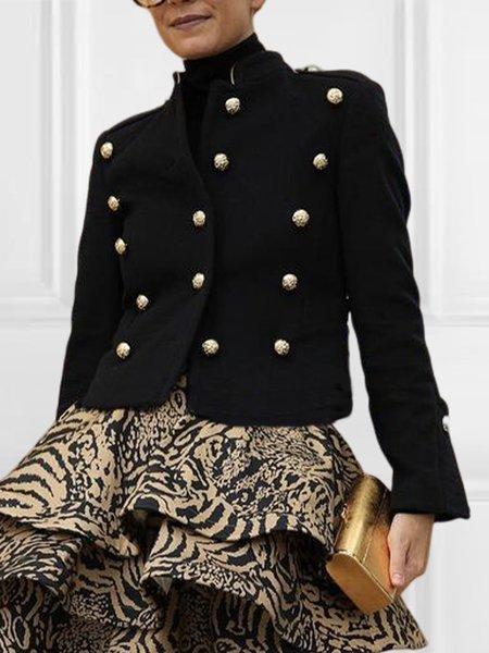 

Urban Stand Collar Regular Fit Plain Long Sleeve Jacket, Black, Jackets