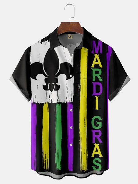 

Mardi Gras Chest Pocket Short Sleeve Shirt, Black, Men Shirts