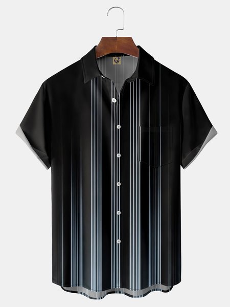 

Geometric Stripe Chest Pocket Short Sleeves Casual Shirts, Black, Men Shirts