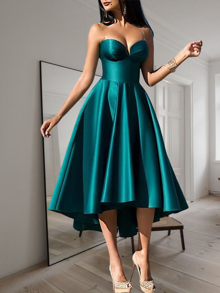 

Elegant Cold Shoulder Sleeveless Regular Size Party Dress, Green, Midi Dresses