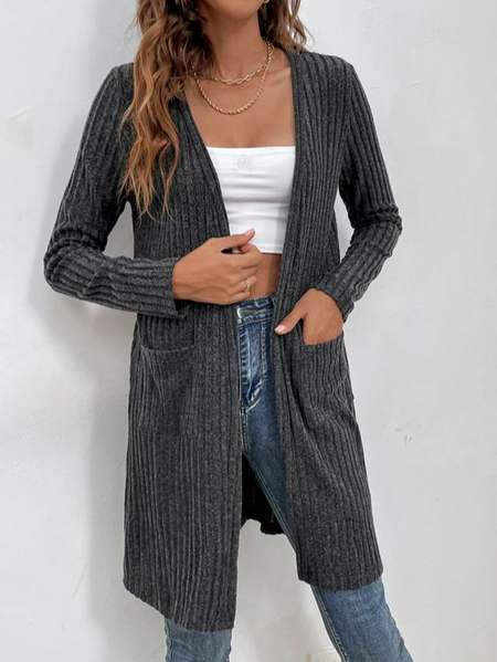 

Plain Casual Wrap Other Coat, Deep gray, Cardigans