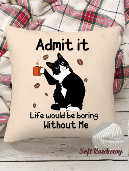 

18*18 Throw Pillow Covers, Cat Soft Corduroy Cushion Pillowcase Case for Living Room, Beige, Pillow Covers