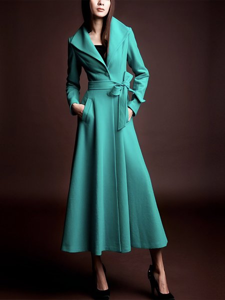 

Plain Elegant Shawl Collar Regular Fit Long Sleeve Overcoat, Green, Coats