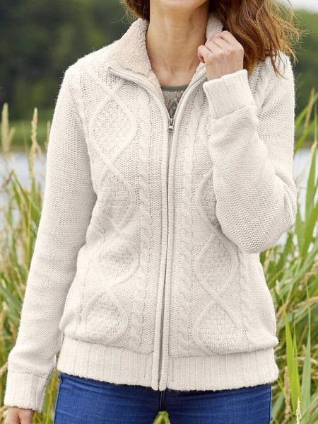 

Casual Loose Fluff/Granular Fleece Fabric Shawl Collar Sweater Coat, Beige, Cardigans