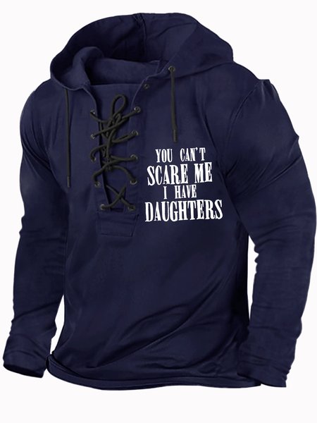 

Men's You Can't Scare Me I Have Daughters Funny Graphic Print Text Letters Casual Regular Fit Hoodie Sweatshirt, Dark blue, Hoodies&Sweatshirts