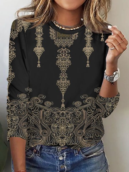 

Casual Crew Neck Wool/Knitting T-Shirt, Black, T-Shirts