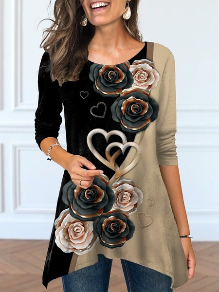 Floral Casual Regular Fit A Line Tunic