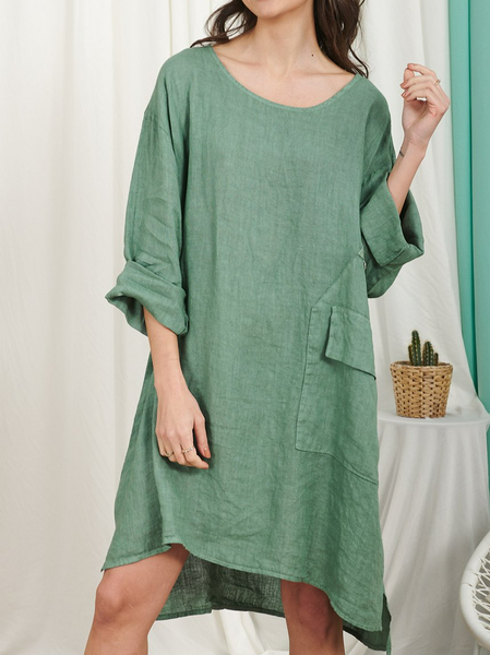 

Plain Crew Neck Casual Dress, Green, Mini Dresses