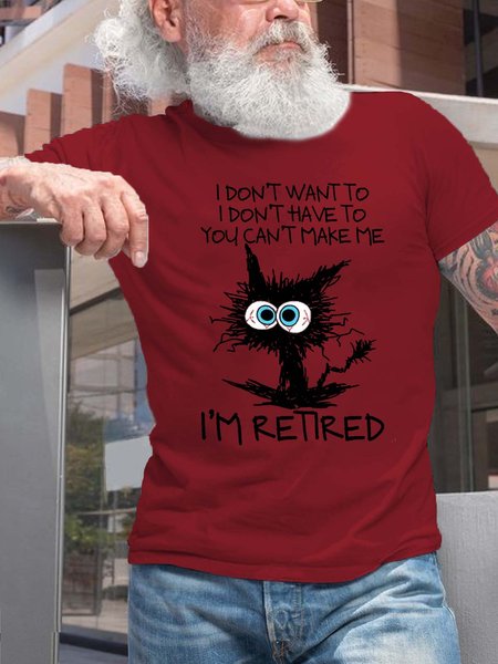 

Men's Funny Retired Grumpy Cat Casual Cotton T-Shirt, Red, T-shirts
