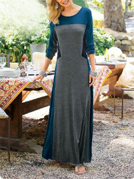 

Casual Color Block Dress, Blue, Maxi Dresses