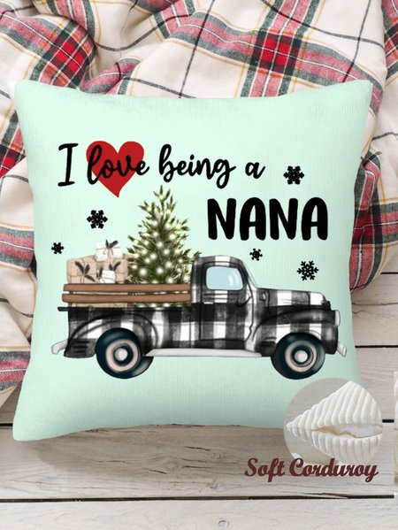 

18*18 Throw Pillow Covers, Nana Gift I Love Being A Nana Soft Corduroy Cushion Pillowcase Case for Living Room, Aqua, Pillow Covers
