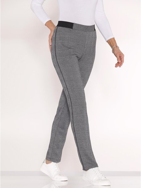 

Urban Plaid Elastic Waist Straight Leg Pants, Black, Pants