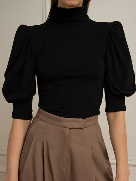 

High Elasticity Tight Short sleeve Urban Plain Top, Black, Linen Tops