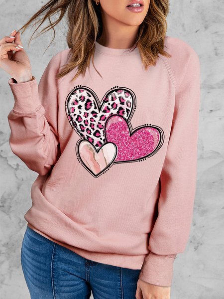 

Casual Crew Neck Heart/Cordate Loose Sweatshirt, Pink, Sweatshirts & Hoodies