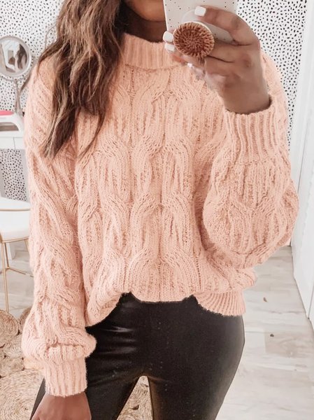 

Plain Regular Fit Wool/Knitting Casual Sweater, Pink-gray, Sweaters