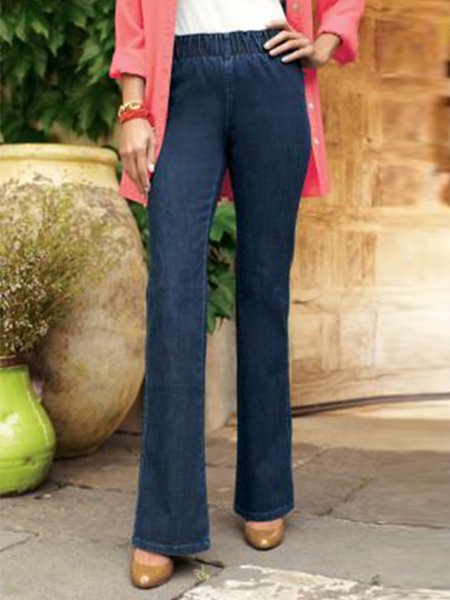 

Casual Denim Plain Regular Fit Elastic Band Jeans, Blue, Jeans
