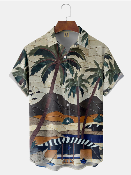 

Coconut Tree Chest Pocket Short Sleeve Hawaiian Shirt, Green, Men Shirts