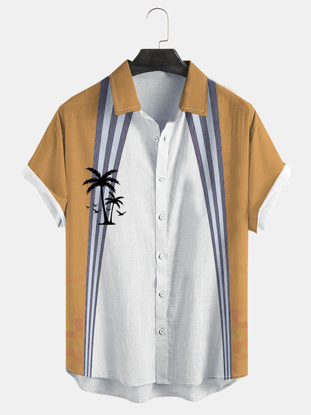 

Coconut Tree Chest Pocket Short Sleeve Resort Shirt, Yellow, Men Shirts