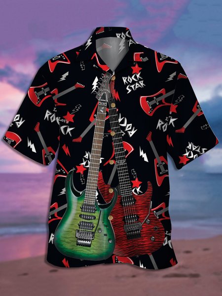 

Music Short Sleeve Hawaiian Shirt, Black, Men Shirts