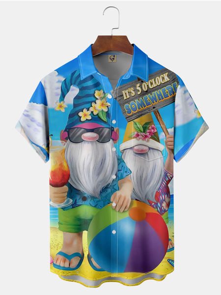 

Gnomes Chest Pocket Short Sleeve Hawaiian Shirt, Blue, Men Shirts