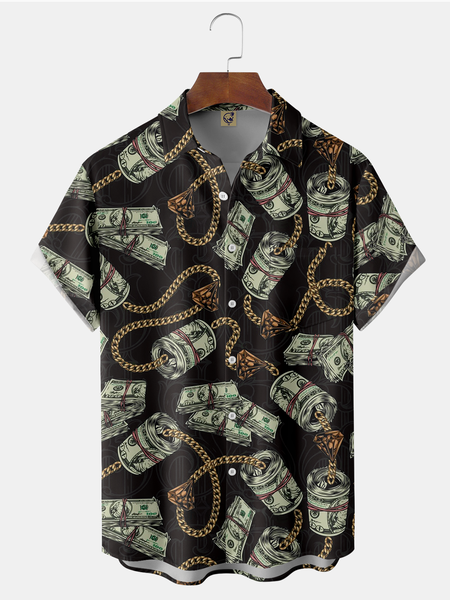 

Dollar Chest Pocket Short Sleeve Shirt, Black, Men Shirts