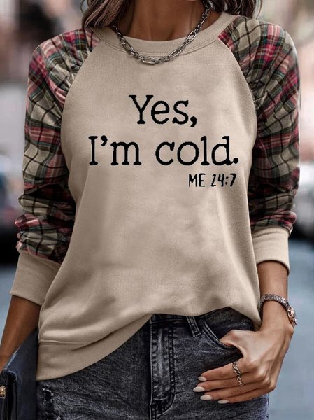 

Yes, I'm Cold Plaid Round Neck Casual Sweater, Khaki, Hoodies & Sweatshirts