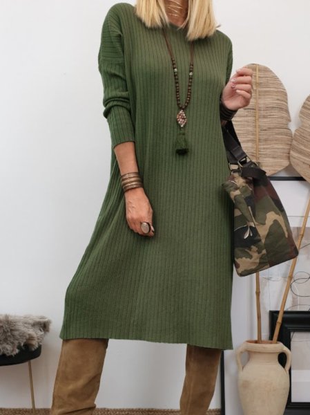 

Plain Regular Fit V Neck Cotton-Blend Casual Dress, Green, Dresses