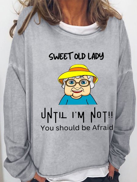 

Women's Funny Word Sweet Old Lady Loose Crew Neck Simple Sweatshirt, Gray, Hoodies&Sweatshirts