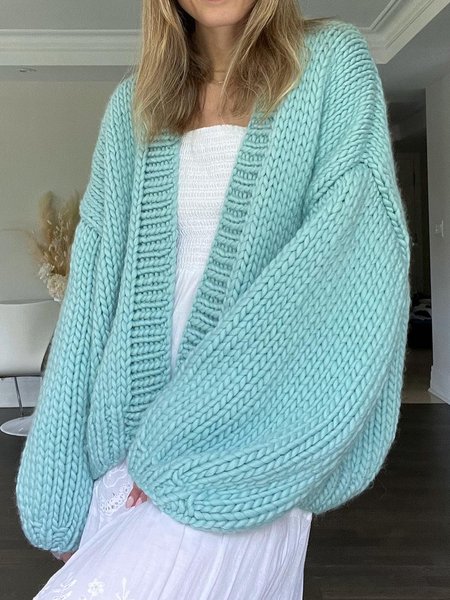 

Casual Wool/Knitting Plain Sweater Coat, Blue, Cardigans