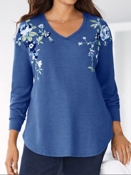 

Loose Floral T-Shirt, Blue, T-Shirts