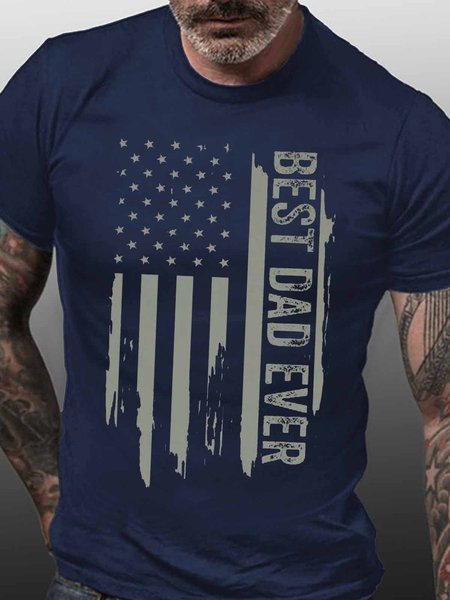 

Men's Best Dad Ever Flag Funny Graphic Print Loose Cotton Casual Text Letters T-Shirt, Purplish blue, T-shirts